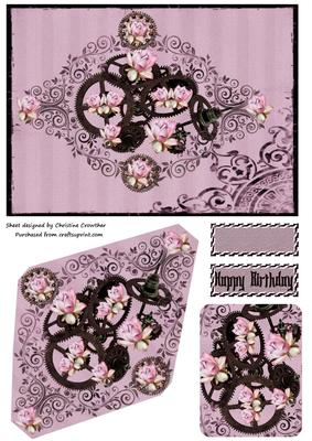 Pink Roses Steampunk Birthday Pyramid
