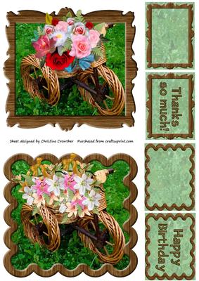 Wicker Tricycle with Flowers Toppers - Thanks, Birthday