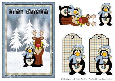 Merry Christmas Penguin & Reindeer with Gift Tags