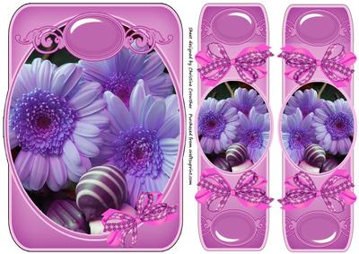 Pink and Lilac Flowers and Chocolates Card with Bookmark