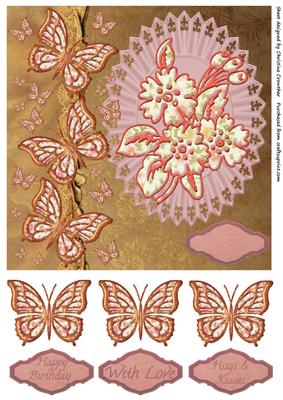 Applique Flowers & Butterflies on Gold
