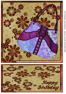 Handbag Happy Birthday Quick Card with Steampunk Flowers