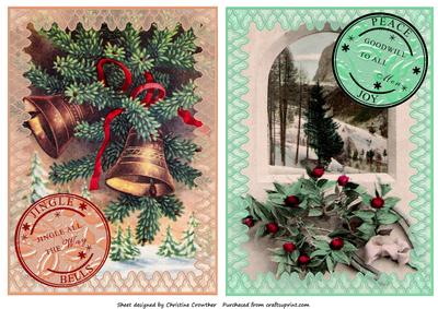 Vintage Christmas Bells & Holly Window Quick Card Fronts
