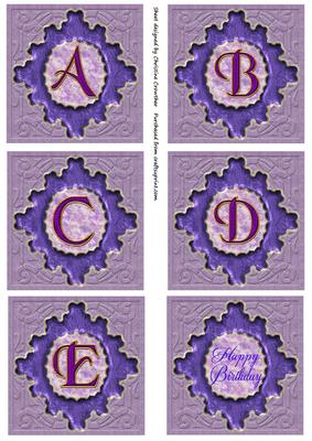 Square or Fancy Monograms a B C D E Happy Birthday Purple