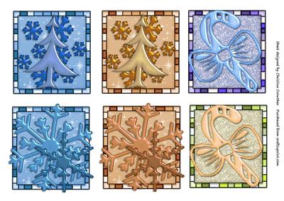 Six Christmas Toppers Tree Snowflake Candy Cane Blue Gold