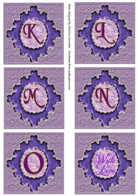 Square or Fancy Monograms K L m N O with Love Purple