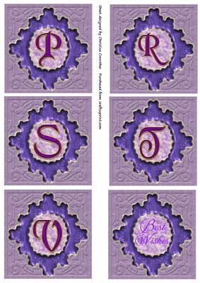 Square or Fancy Monograms P R S T V Best Wishes Purple