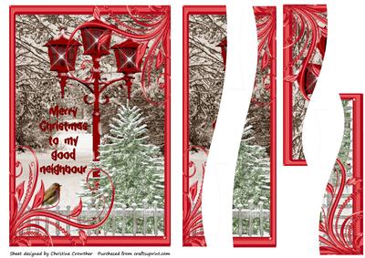 Merry Christmas to My Good Neighbour - Tree Lamppost Robin