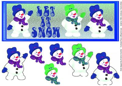 Let It Snow Blue Snowmen Decoupage	