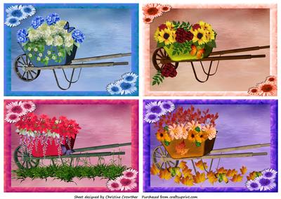 Four Floral Wheelbarrow Toppers