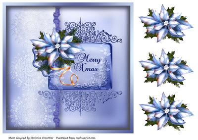 Ice Blue & White Poinsettia Merry Xmas