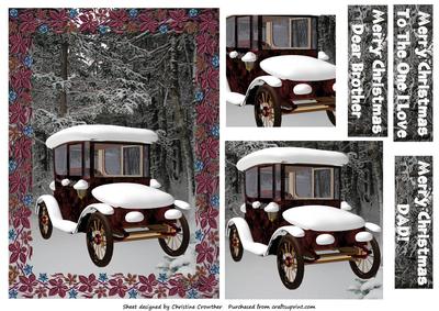 Snowy Vintage Car for Dad Brother or One I Love