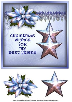 Blue Poinsettia Christmas Wishes for My Best Friend