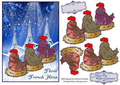 Tres Chic Three French Hens Merry Christmas