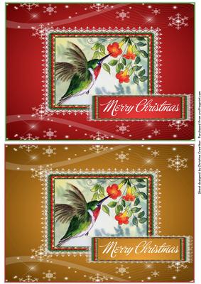 Merry Christmas Humming Bird on Red & Gold Quick Cards