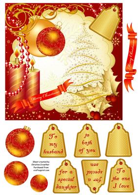 Christmas Collage 2 Red Gold Cream