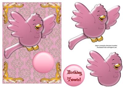 Birthday Tweets! Birdie in Pink and Gold
