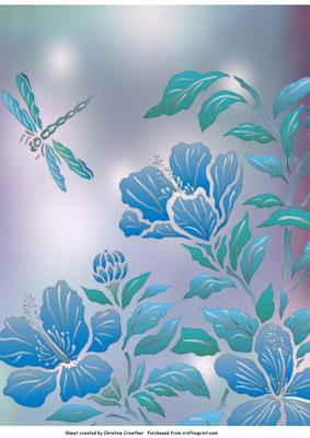 Dreamy Blue Hibiscus and Butterfly Background