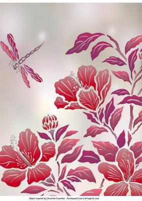 Dreamy Red Hibiscus and Butterfly Background