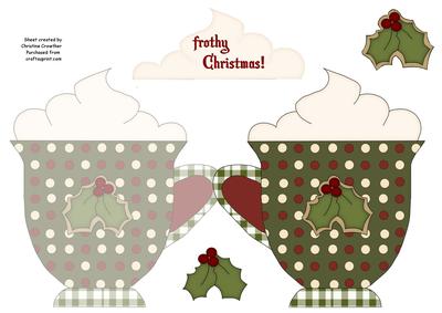 Christmas Mug in Red and Green - Shaped Card