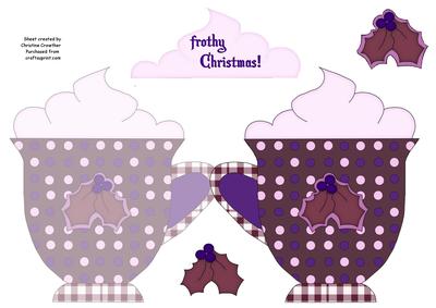 Christmas Mug in Purple and Pink - Shaped Card
