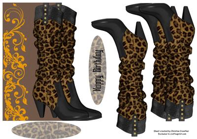 Leopard Skin Boots Shaped Card with Decoupage