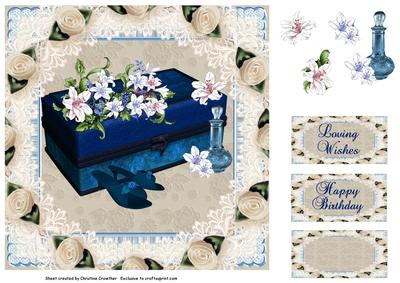 Blue Treasure Box with Satin Rose Surround