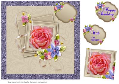 Blushing Rose in Origami Triple Frame
