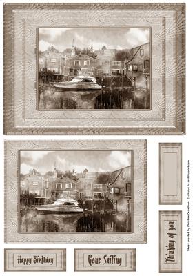 Sepia Boating Haven Birthday General Purpose Card