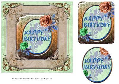 Rose Framed Happy Birthday - Green and Gold