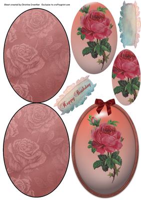 Vintage Red Rose Locket Oval Easel Card with Pyramid