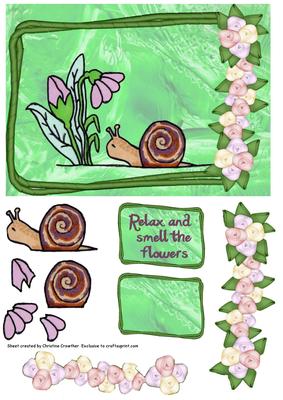 Relax & Smell the Flowers Snail on Green