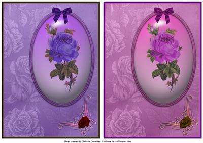 Vintage Rose Locket Card Fronts - Purple & Pink