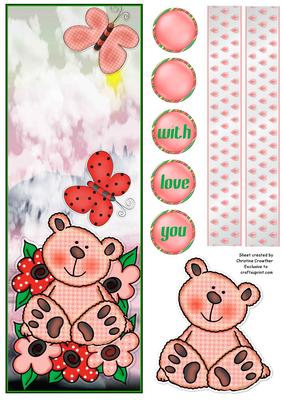 Teddy Bear Love You ? with Love Zigzag Flower Card