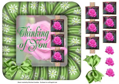 Thinking of You Pink Roses in Green Frame
