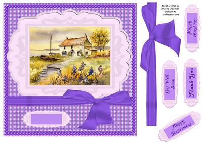 Seaside Cottage Purple - Birthday Thanks Get Well Retirement