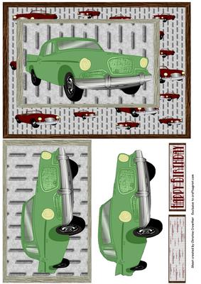 Green Vintage Car Birthday with Pyramid and Decoupage Pieces