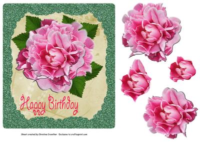 Triple Pink Rose in Glitter Frame Happy Birthday