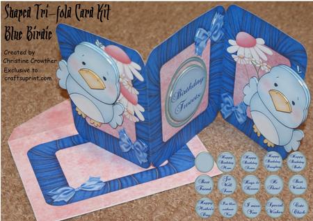 Blue Birdie Shaped Tri Fold Card Kit