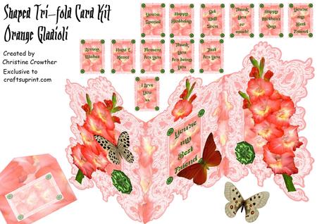 Orange Gladioli Shaped Tri Fold Card Kit