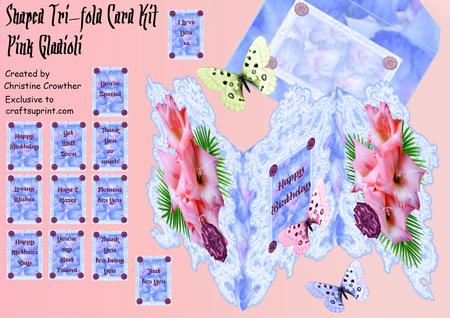 Pink Gladioli Shaped Tri Fold Card Kit
