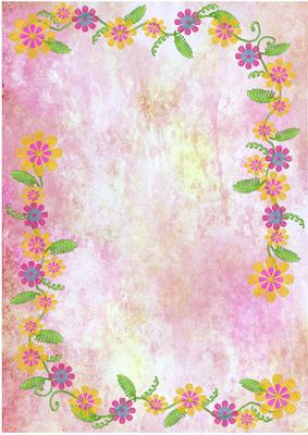 Applique Flowers on Watercolour Background - Pink & Gold