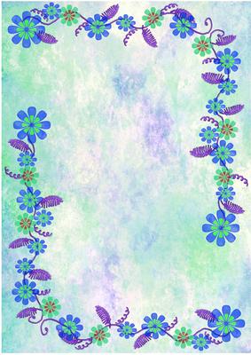 Applique Flowers on Watercolour Background - Blue & Green