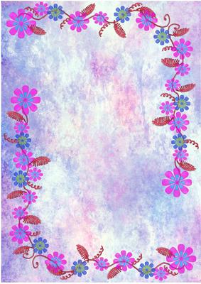 Applique Flowers on Watercolour Background - Pink & Purple