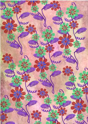 All Over Applique Flowers on Pink Watercolour Background