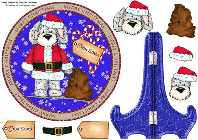 Merry Christmas Santa Dog Plate Card with Decoupage