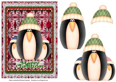Trio of Penguins Merry Christmas with Easy Decoupage