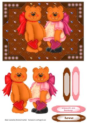 Love Bears on Chocolate Hearts Background