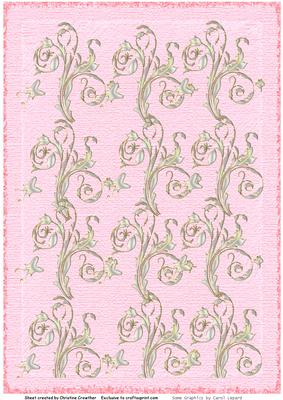Silver Satin Swirls on Distressed Glittered Bg - Salmon
