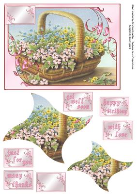 Floral Basket in Pink Frame - Warped Square Pyramid